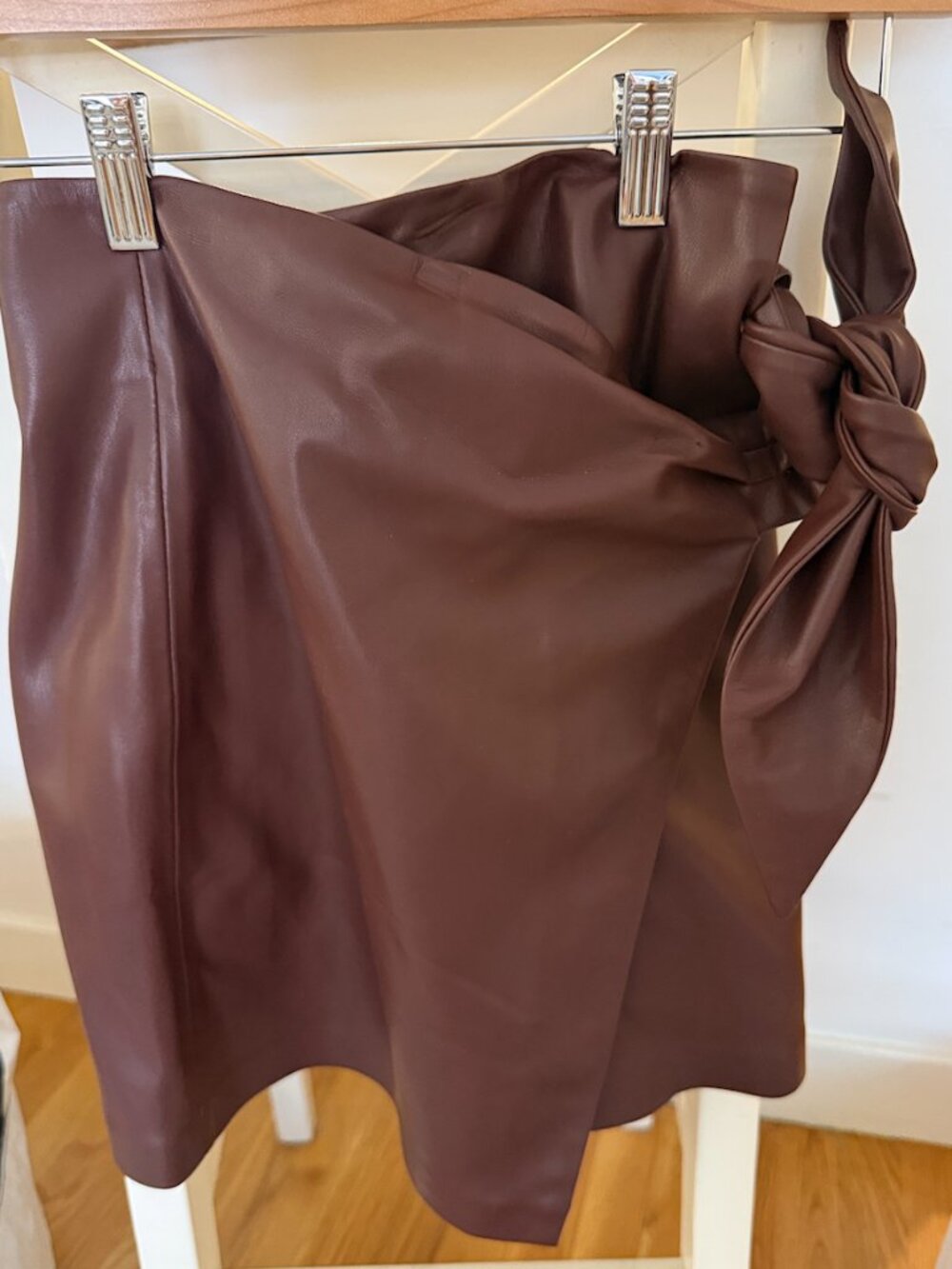 Mango Chocolate Brown Faux Leather Wrap Mini Skirt | XS